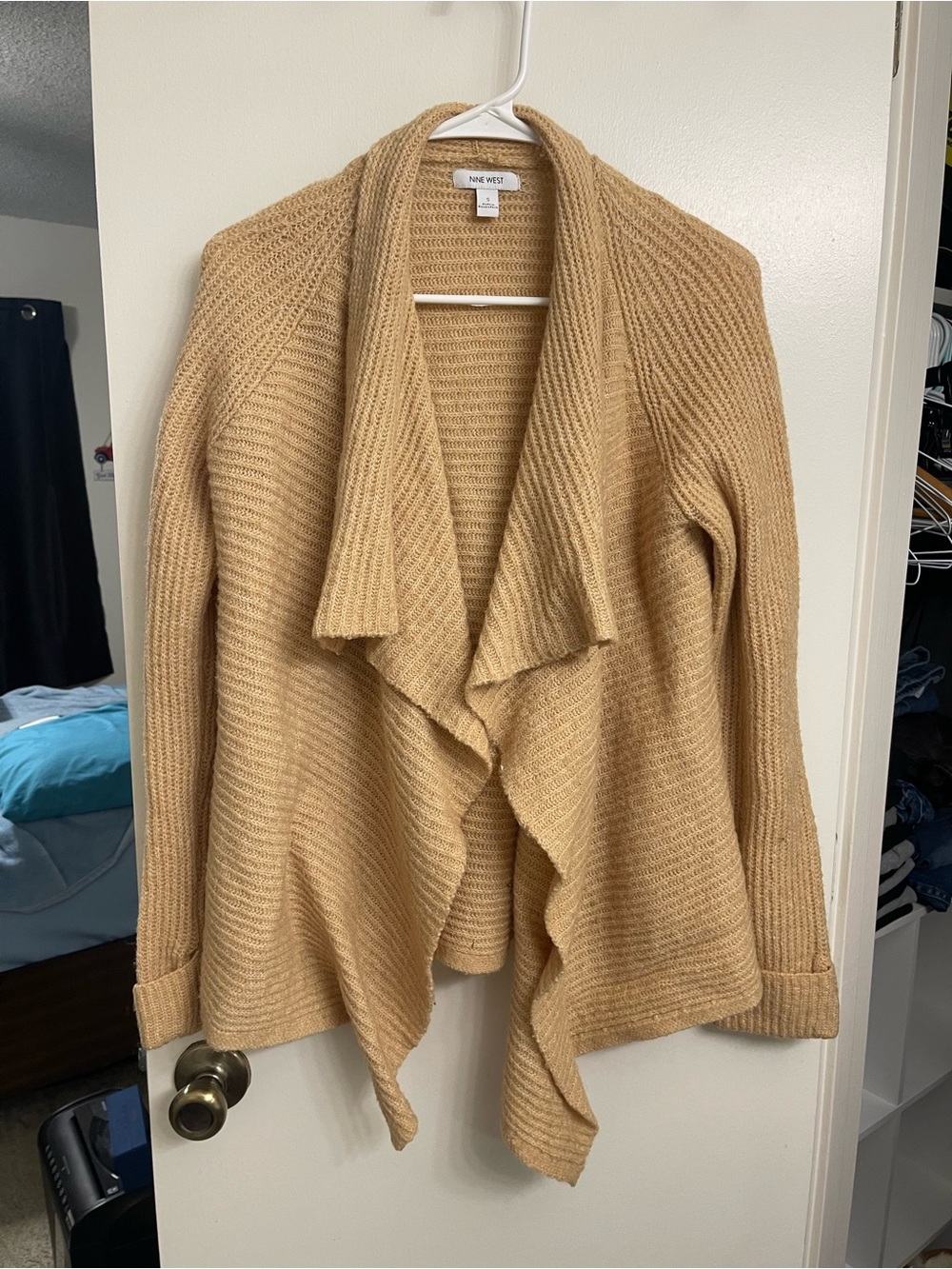 Nine West Women's Camel Draped Open-Front Cardigan